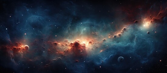 Fototapeta na wymiar A celestial scene showing a nebula filled with stars against a backdrop of a blue nebula in the sky