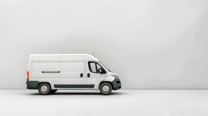Side view of industrial white van car cargo on a white background. AI generated image