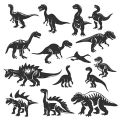 Set of dinosaur silhouettes. Vector illustration isolated on white background.