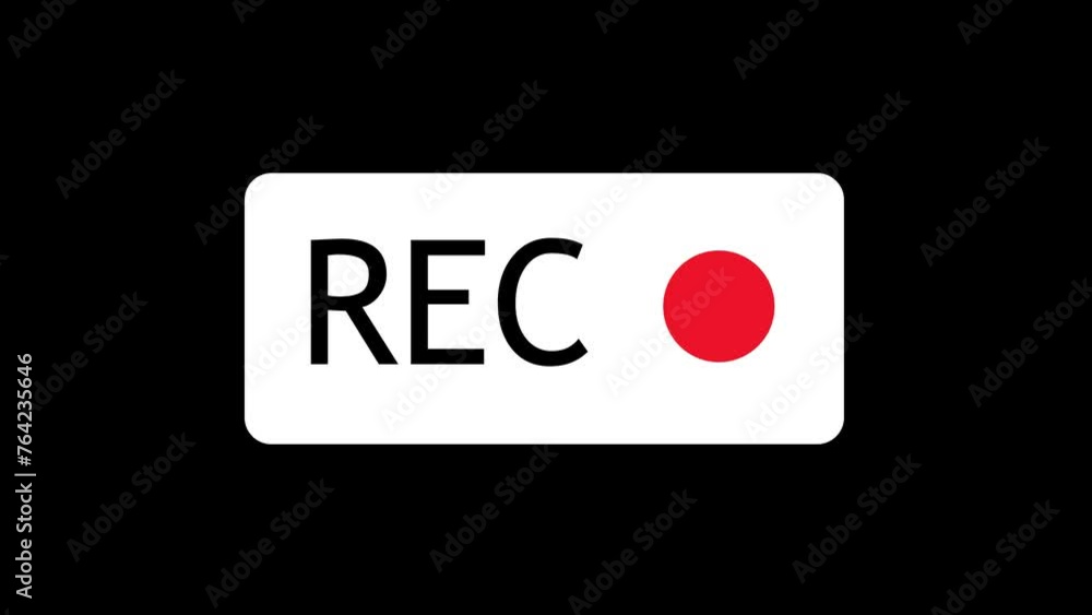 Poster Inscription REC and blinking red circle dot isolated on transparent background with alpha channel. Animation of seamless loop.
