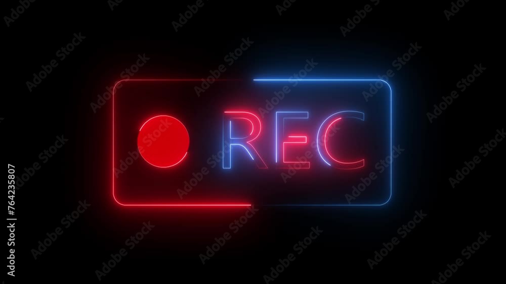 Poster Inscription REC and blinking red circle dot isolated on transparent background with alpha channel. Animation of seamless loop.