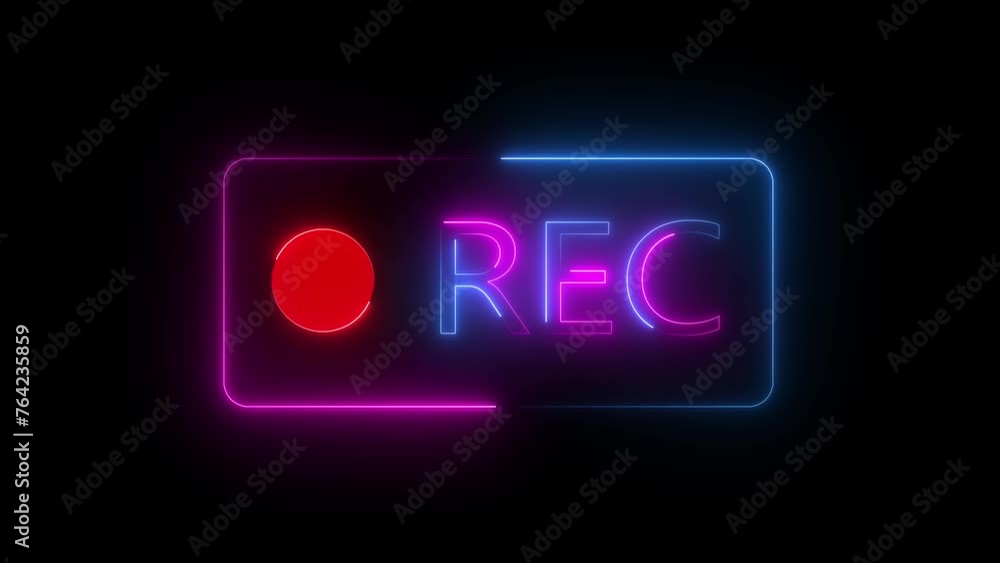 Poster Inscription REC and blinking red circle dot isolated on transparent background with alpha channel. Animation of seamless loop.