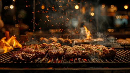 Fotobehang Barbecue. A gastronomic tradition that brings together fire succulent meat © Ummeya