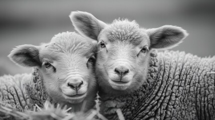 Obraz premium sheep standing next to each other on a field of grass
