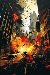 A car bomb exploding in a crowded urban area - obrazy, fototapety, plakaty
