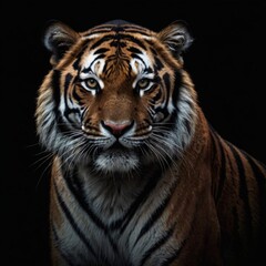 Fototapeta premium Lindo tigre em fundo preto. iluminação dramática.