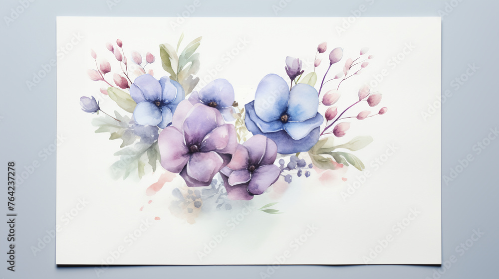 Poster a white paper with blue flowers