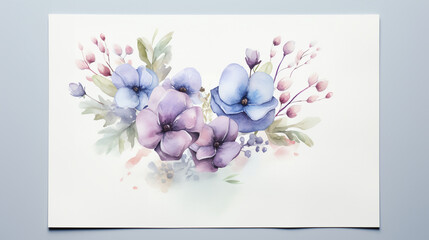 a white paper with blue flowers - 764237278