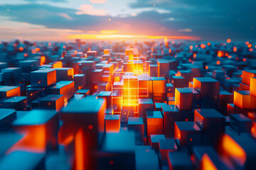 Obraz premium Futuristic geometric patterns, showcasing a blend of digital cubes and modern design