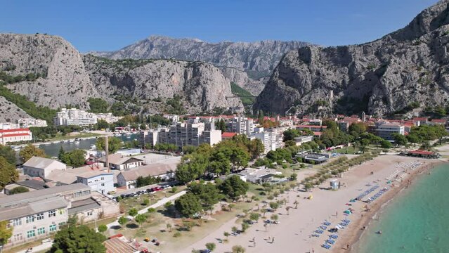 Aerial view of Omis town and Cetina river, Dalmatian Coast, Croatia