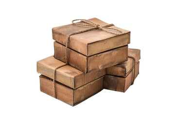 Stacked cardboard boxes. Isolated on a pure white background