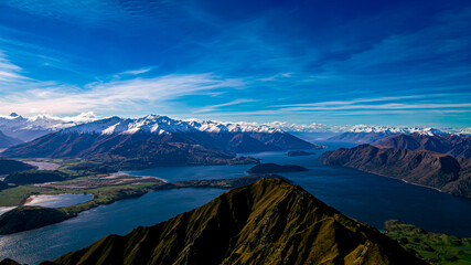 landscape with lake and mountains. Roys Peak. New Zealand