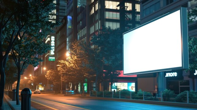 3d illustration of Blank street light billboard display at night street city. AI generated image