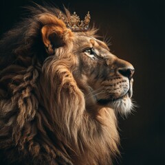 portrait of a lion wearing a crown