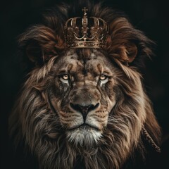 portrait of a lion wearing a crown