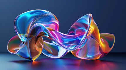 Abstract three dimensional render of wavy prism on blue background. AI generated image - obrazy, fototapety, plakaty