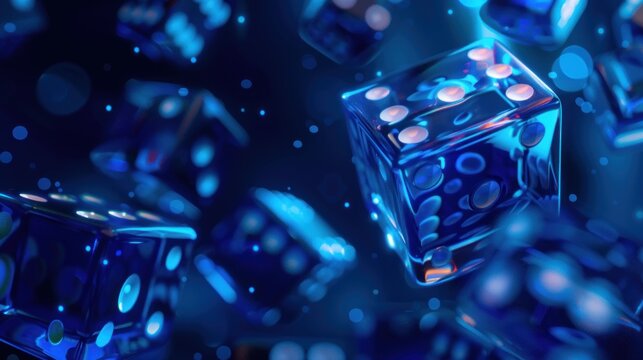 3d illustration deep blue casino craps dices gambling on blue background. AI generated image