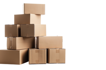 Stacked cardboard boxes. Isolated on a pure white background 
