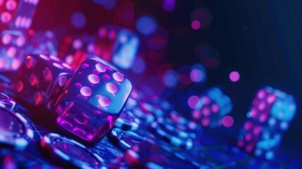 3d illustration deep blue casino craps dices gambling on blue background. AI generated image