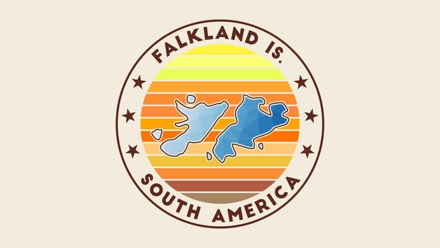 Falklands intro video. Badge with the circular name and map of the country in low poly tech geometric style. Classy country round logo animation.