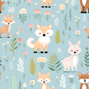 Pattern  with forest cute animals  pastel colored