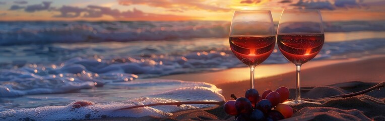 Two Glasses of Wine on Sandy Beach