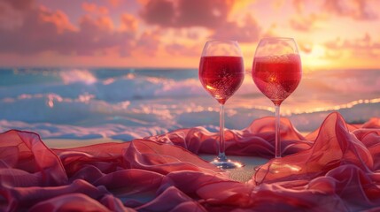Two Glasses of Wine on Beach