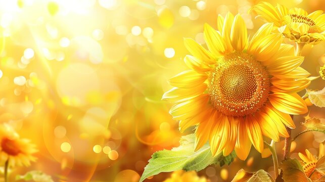Beautiful yellow sunflower on a sunny blur background. AI generated image