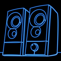 Music Loudspeakers. Speaker, columns icon neon glow vector illustration concept
