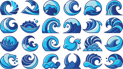 Vector blue wave icons set