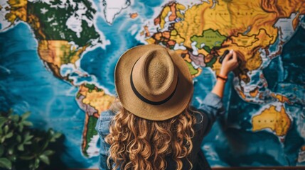 Woman in Hat Writing on Map