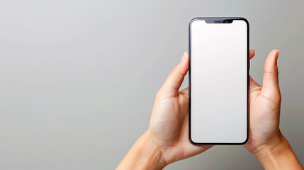 Digital smartphone usage, person holding mobile phone with blank screen for technology concept