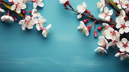 Spring cherry flowers on blue