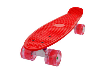 Red skateboard deck on white background