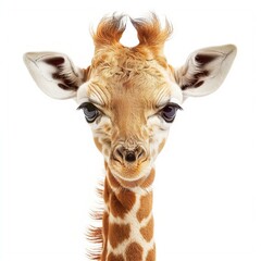 Obraz premium Close-Up Portrait of a Cute Giraffe Isolated on White Background