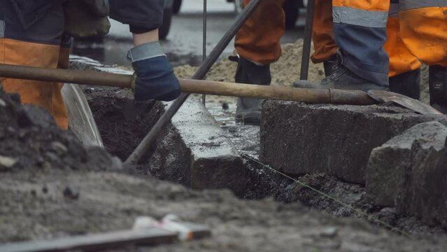 Constructions working road rain repair asphalt transportation street