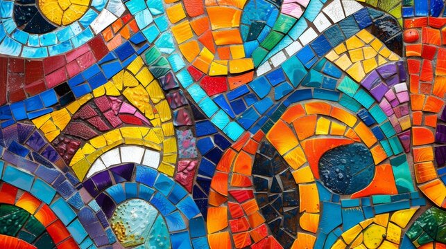 Vivid Mosaic Wall Close-Up