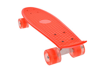 Red skateboard deck on white background