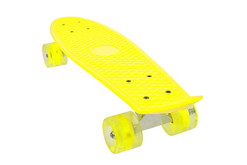 Yellow skateboard deck on white background