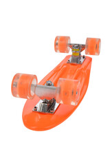 Orange skateboard deck on white background