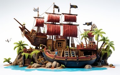 Toy Pirate Ship Treasure Island Playset for Swashbuckling Adventures on transparent background