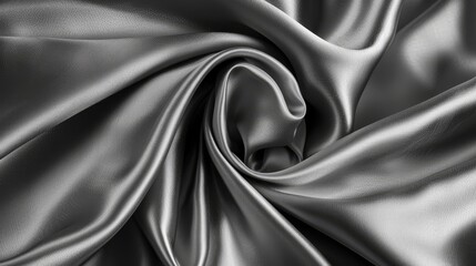 A high quality texture of a piece of cloth, in a silver shiny color, very luxury and expensive, fashion trend style, fabrics and silk material, close up of wavy and rippled background, AI Generated.