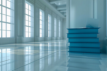 Obraz premium Contemporary room interior with minimalist design, focusing on space and light