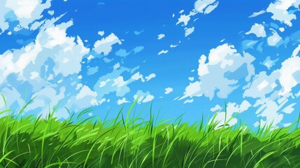Obraz premium Grassy Field With Blue Sky and Clouds