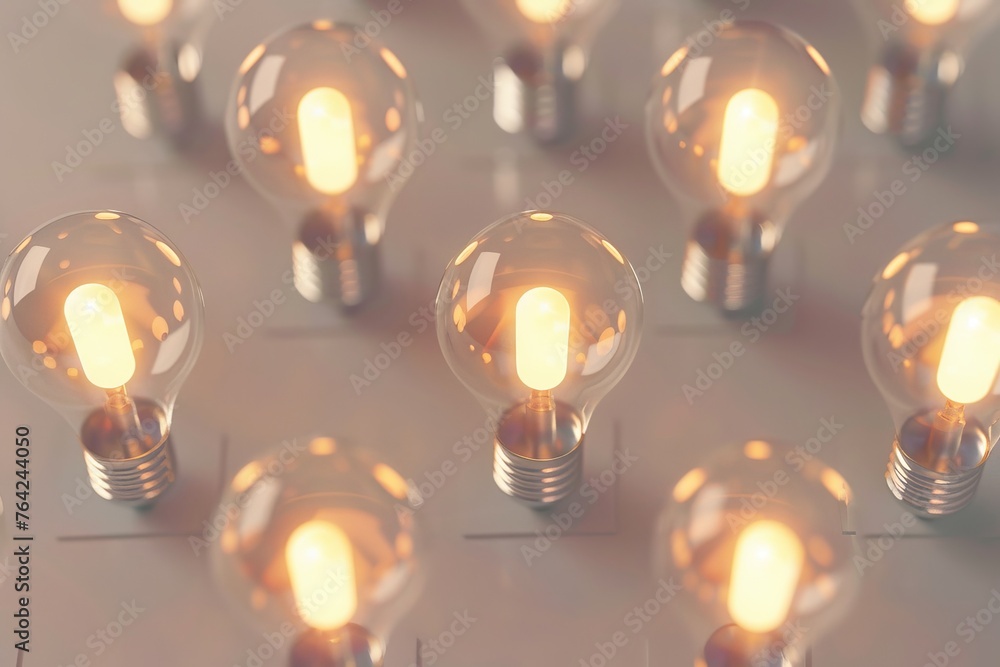 Poster a row of light bulbs are lit up, creating a warm and inviting atmosphere. the bulbs are all differen