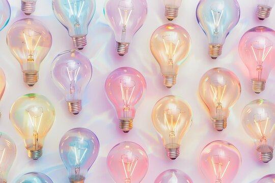 A row of colorful light bulbs are arranged in a pattern. The bulbs are of different colors and sizes, creating a vibrant and eye-catching display. Scene is cheerful and lively