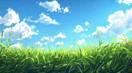 Fototapeta premium Green Field With Cloudy Sky