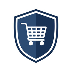 Shield icon with shopping cart, illustration