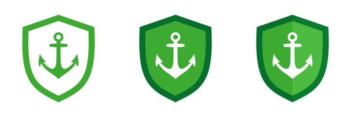 Shield icon set with anchor, illustration