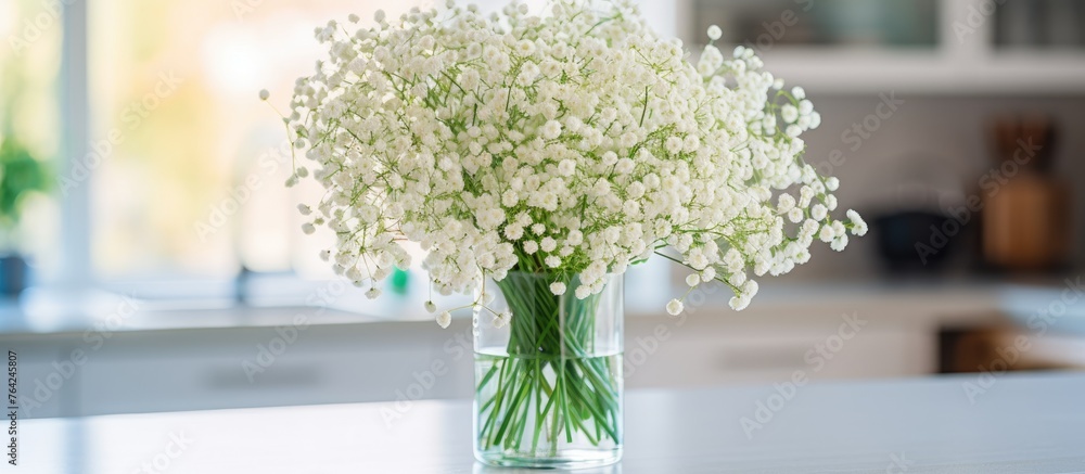 Canvas Prints White flowers in vase on kitchen table